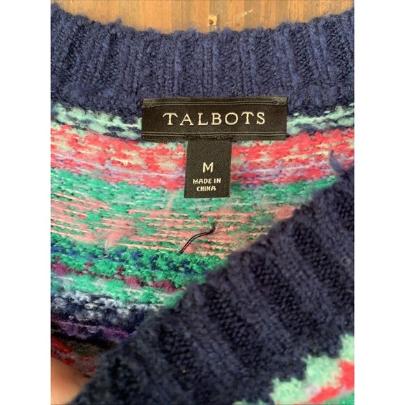 Talbots Fair Isle Beaded Sweater Womens M Navy Green Excellent Winter Ski - Picture 6 of 8